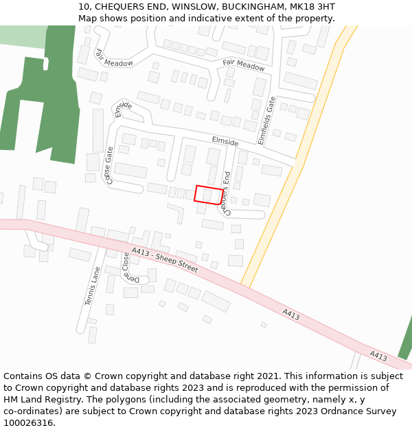 10, CHEQUERS END, WINSLOW, BUCKINGHAM, MK18 3HT: Location map and indicative extent of plot