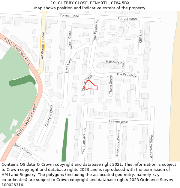 10, CHERRY CLOSE, PENARTH, CF64 5BX: Location map and indicative extent of plot