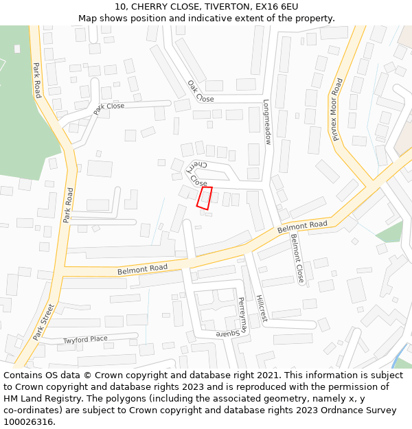 10, CHERRY CLOSE, TIVERTON, EX16 6EU: Location map and indicative extent of plot