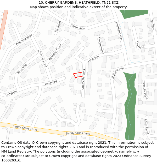 10, CHERRY GARDENS, HEATHFIELD, TN21 8XZ: Location map and indicative extent of plot