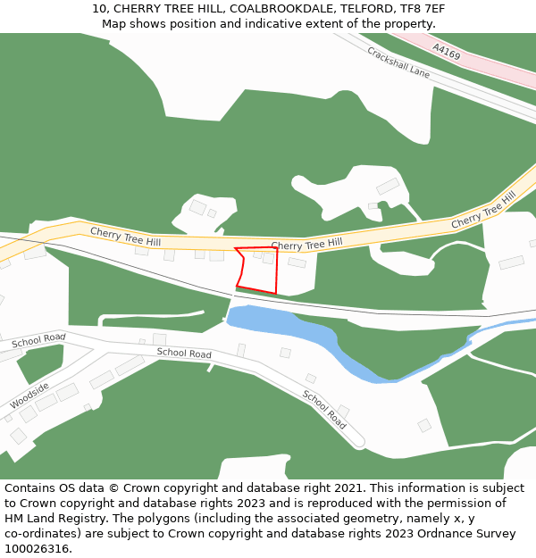 10, CHERRY TREE HILL, COALBROOKDALE, TELFORD, TF8 7EF: Location map and indicative extent of plot