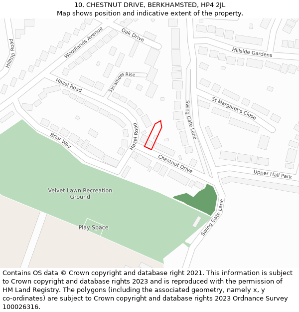 10, CHESTNUT DRIVE, BERKHAMSTED, HP4 2JL: Location map and indicative extent of plot