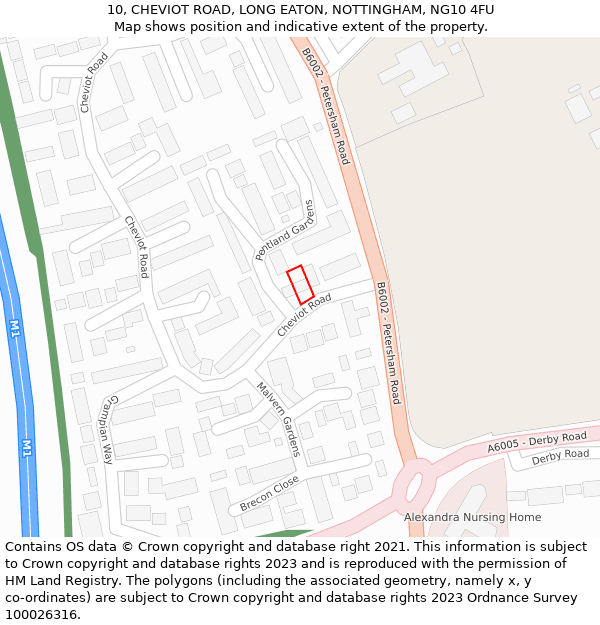 10, CHEVIOT ROAD, LONG EATON, NOTTINGHAM, NG10 4FU: Location map and indicative extent of plot