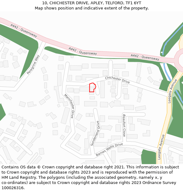 10, CHICHESTER DRIVE, APLEY, TELFORD, TF1 6YT: Location map and indicative extent of plot