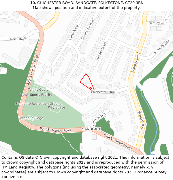10, CHICHESTER ROAD, SANDGATE, FOLKESTONE, CT20 3BN: Location map and indicative extent of plot