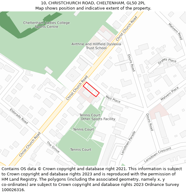 10, CHRISTCHURCH ROAD, CHELTENHAM, GL50 2PL: Location map and indicative extent of plot