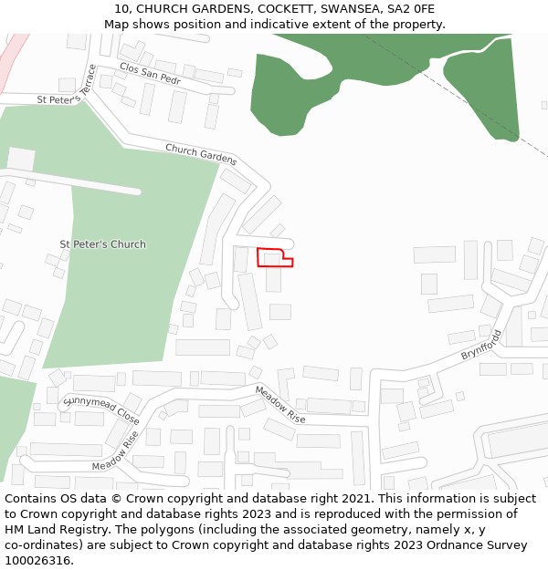 10, CHURCH GARDENS, COCKETT, SWANSEA, SA2 0FE: Location map and indicative extent of plot