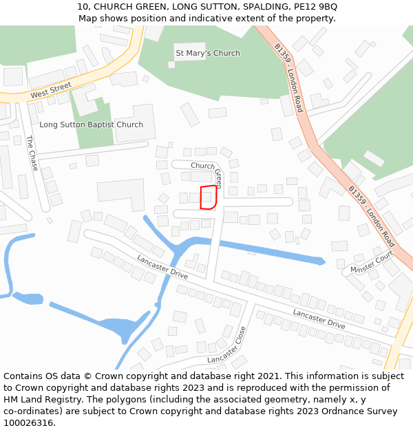 10, CHURCH GREEN, LONG SUTTON, SPALDING, PE12 9BQ: Location map and indicative extent of plot