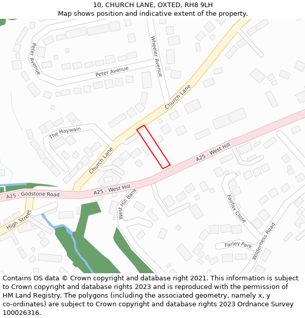 10, CHURCH LANE, OXTED, RH8 9LH: Location map and indicative extent of plot