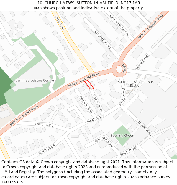 10, CHURCH MEWS, SUTTON-IN-ASHFIELD, NG17 1AR: Location map and indicative extent of plot