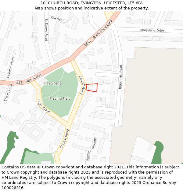 10, CHURCH ROAD, EVINGTON, LEICESTER, LE5 6FA: Location map and indicative extent of plot