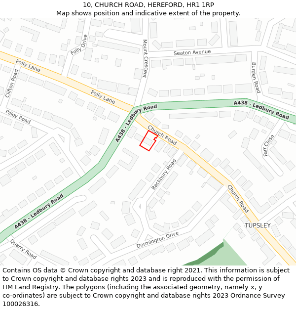 10, CHURCH ROAD, HEREFORD, HR1 1RP: Location map and indicative extent of plot