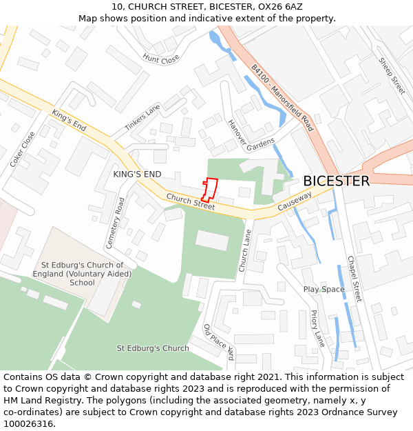 10, CHURCH STREET, BICESTER, OX26 6AZ: Location map and indicative extent of plot