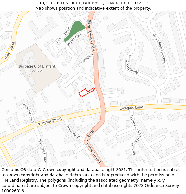 10, CHURCH STREET, BURBAGE, HINCKLEY, LE10 2DD: Location map and indicative extent of plot