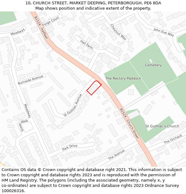 10, CHURCH STREET, MARKET DEEPING, PETERBOROUGH, PE6 8DA: Location map and indicative extent of plot