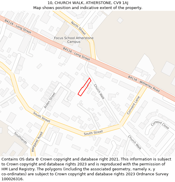 10, CHURCH WALK, ATHERSTONE, CV9 1AJ: Location map and indicative extent of plot