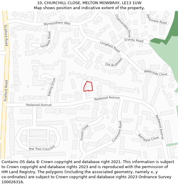 10, CHURCHILL CLOSE, MELTON MOWBRAY, LE13 1UW: Location map and indicative extent of plot