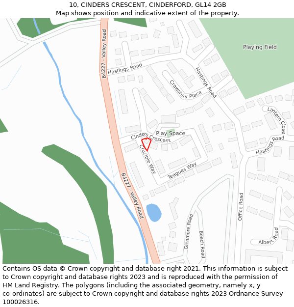 10, CINDERS CRESCENT, CINDERFORD, GL14 2GB: Location map and indicative extent of plot