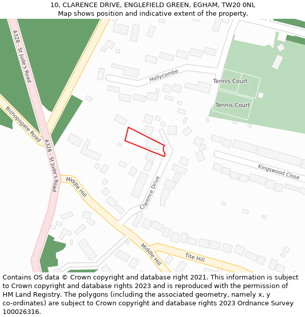 10, CLARENCE DRIVE, ENGLEFIELD GREEN, EGHAM, TW20 0NL: Location map and indicative extent of plot