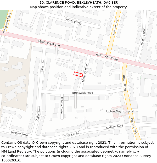 10, CLARENCE ROAD, BEXLEYHEATH, DA6 8ER: Location map and indicative extent of plot