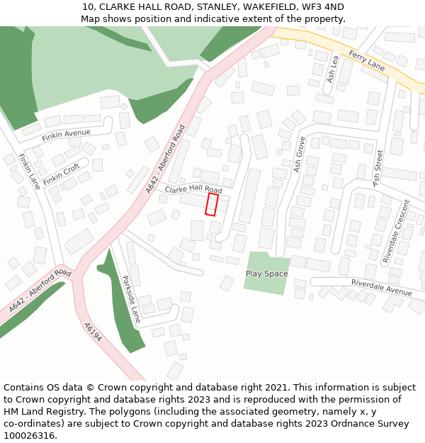 10, CLARKE HALL ROAD, STANLEY, WAKEFIELD, WF3 4ND: Location map and indicative extent of plot
