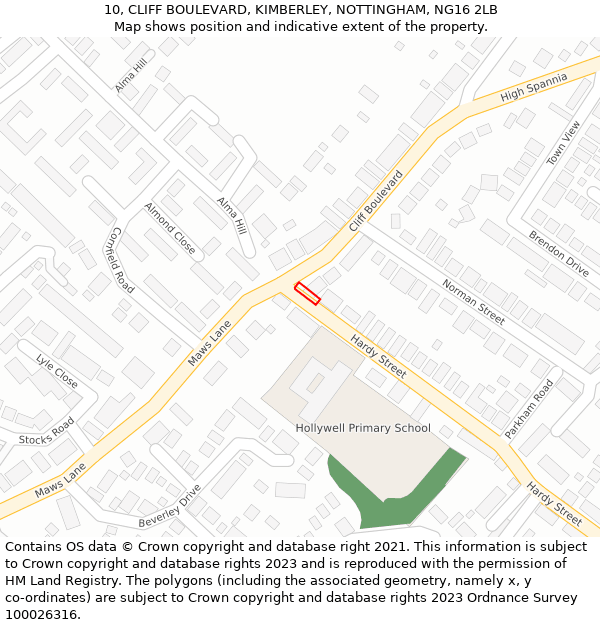 10, CLIFF BOULEVARD, KIMBERLEY, NOTTINGHAM, NG16 2LB: Location map and indicative extent of plot