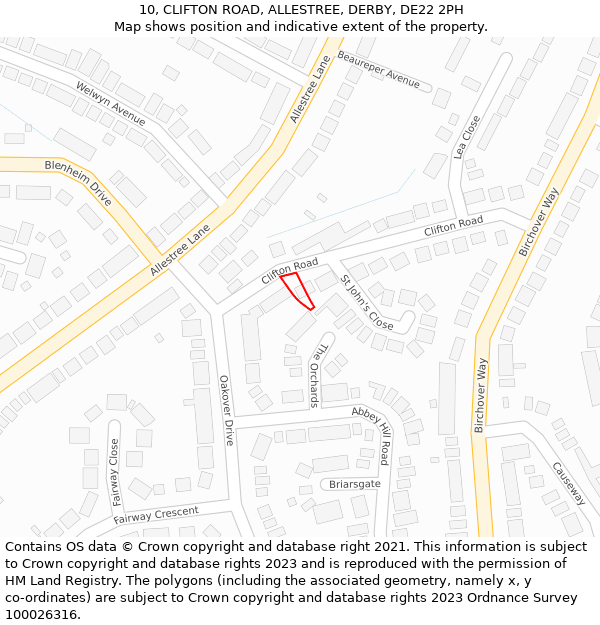 10, CLIFTON ROAD, ALLESTREE, DERBY, DE22 2PH: Location map and indicative extent of plot