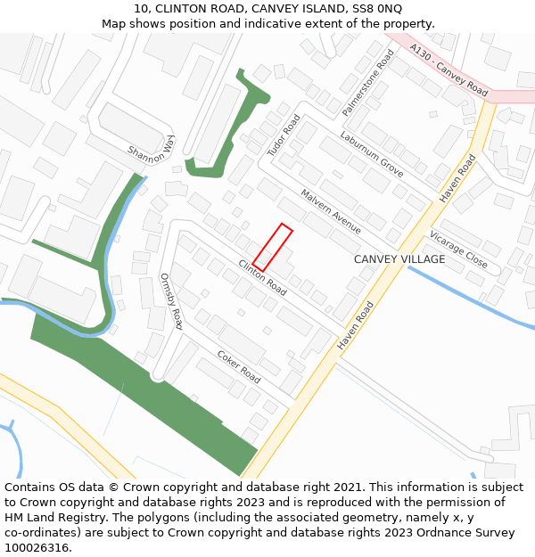 10, CLINTON ROAD, CANVEY ISLAND, SS8 0NQ: Location map and indicative extent of plot