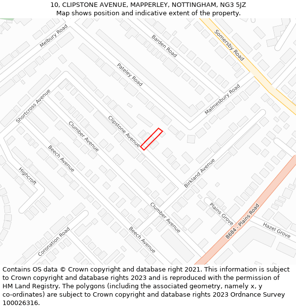 10, CLIPSTONE AVENUE, MAPPERLEY, NOTTINGHAM, NG3 5JZ: Location map and indicative extent of plot