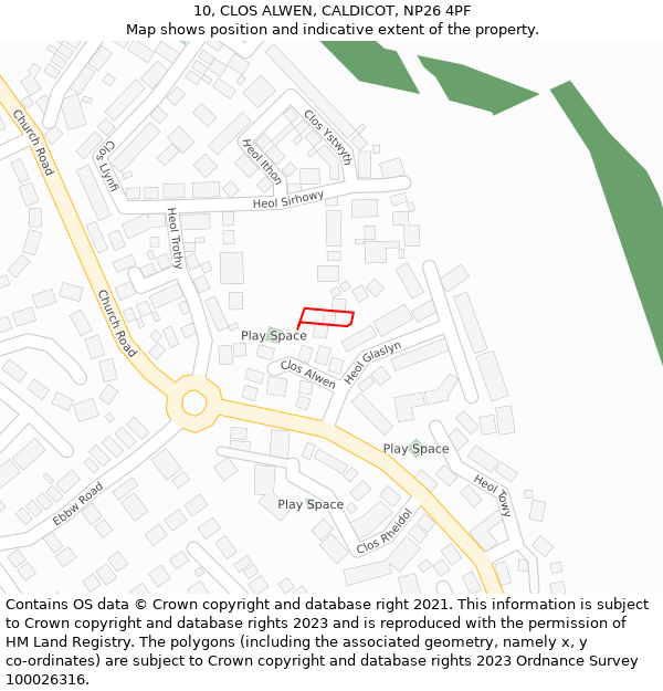 10, CLOS ALWEN, CALDICOT, NP26 4PF: Location map and indicative extent of plot