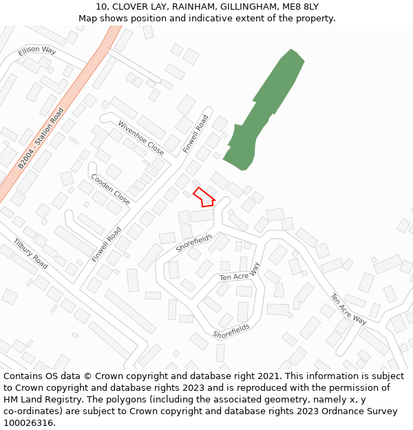 10, CLOVER LAY, RAINHAM, GILLINGHAM, ME8 8LY: Location map and indicative extent of plot