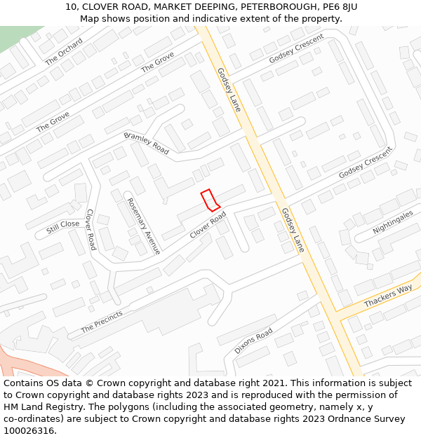 10, CLOVER ROAD, MARKET DEEPING, PETERBOROUGH, PE6 8JU: Location map and indicative extent of plot