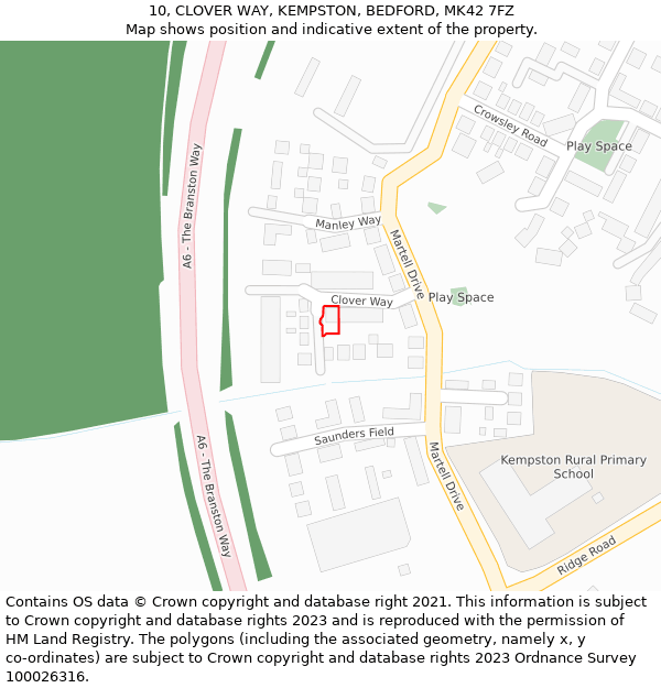 10, CLOVER WAY, KEMPSTON, BEDFORD, MK42 7FZ: Location map and indicative extent of plot