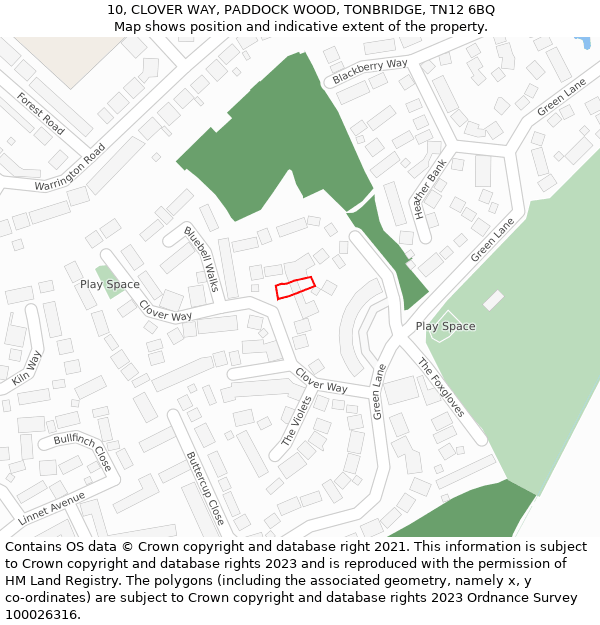 10, CLOVER WAY, PADDOCK WOOD, TONBRIDGE, TN12 6BQ: Location map and indicative extent of plot