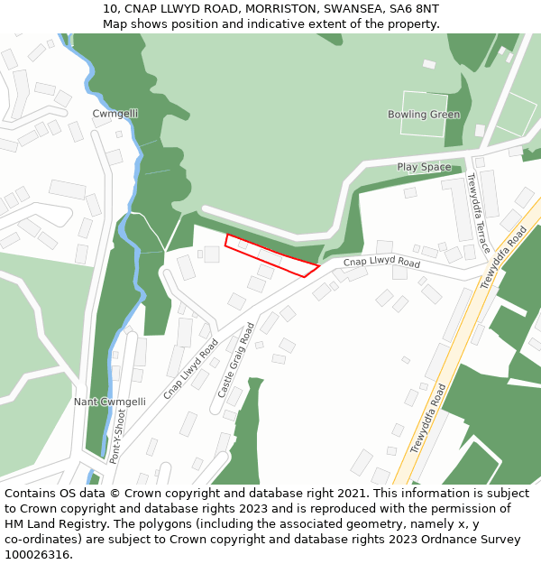 10, CNAP LLWYD ROAD, MORRISTON, SWANSEA, SA6 8NT: Location map and indicative extent of plot