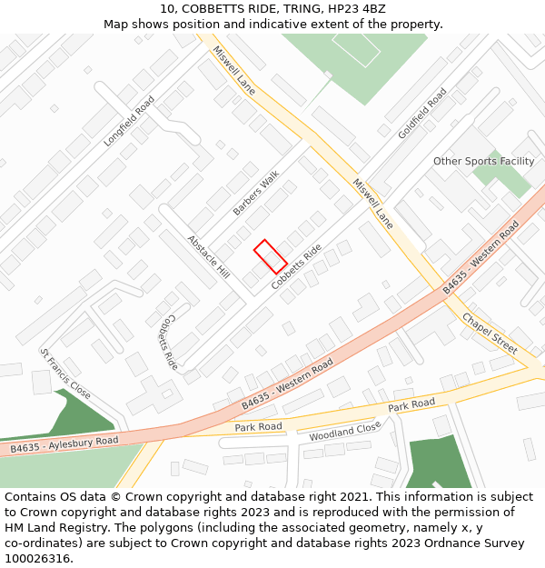 10, COBBETTS RIDE, TRING, HP23 4BZ: Location map and indicative extent of plot