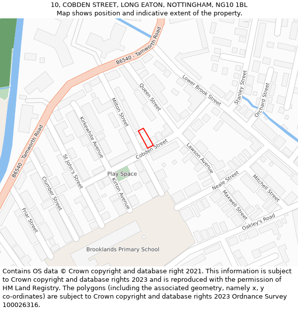 10, COBDEN STREET, LONG EATON, NOTTINGHAM, NG10 1BL: Location map and indicative extent of plot