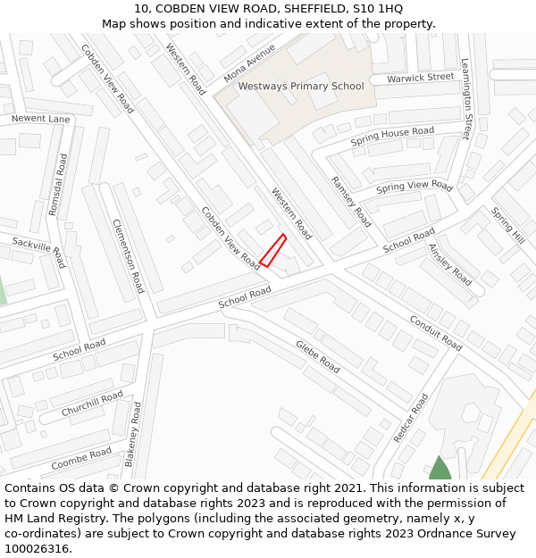 10, COBDEN VIEW ROAD, SHEFFIELD, S10 1HQ: Location map and indicative extent of plot
