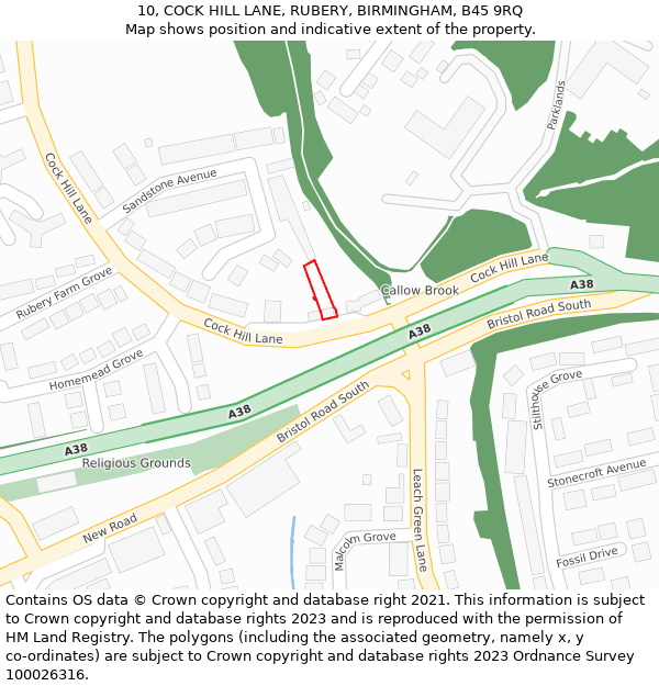 10, COCK HILL LANE, RUBERY, BIRMINGHAM, B45 9RQ: Location map and indicative extent of plot