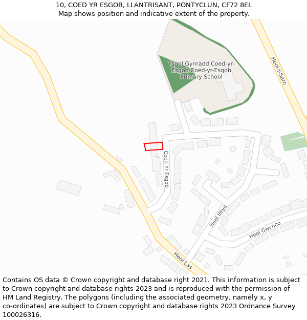 10, COED YR ESGOB, LLANTRISANT, PONTYCLUN, CF72 8EL: Location map and indicative extent of plot