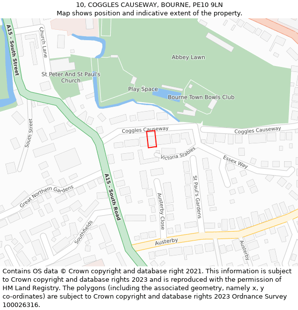 10, COGGLES CAUSEWAY, BOURNE, PE10 9LN: Location map and indicative extent of plot