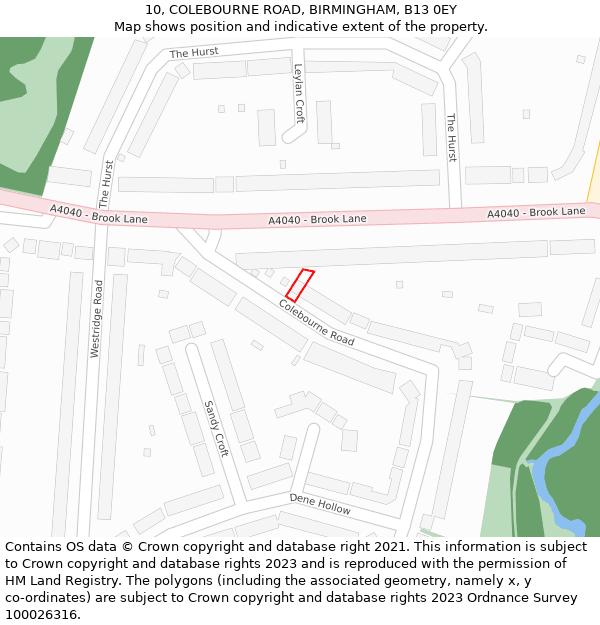 10, COLEBOURNE ROAD, BIRMINGHAM, B13 0EY: Location map and indicative extent of plot