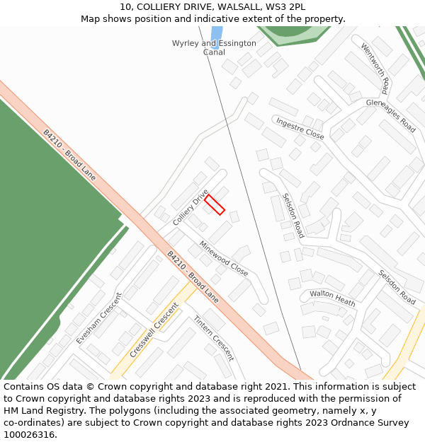 10, COLLIERY DRIVE, WALSALL, WS3 2PL: Location map and indicative extent of plot