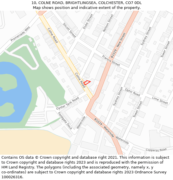 10, COLNE ROAD, BRIGHTLINGSEA, COLCHESTER, CO7 0DL: Location map and indicative extent of plot