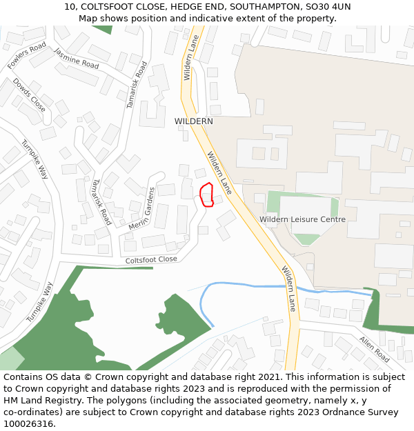 10, COLTSFOOT CLOSE, HEDGE END, SOUTHAMPTON, SO30 4UN: Location map and indicative extent of plot