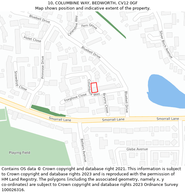 10, COLUMBINE WAY, BEDWORTH, CV12 0GF: Location map and indicative extent of plot