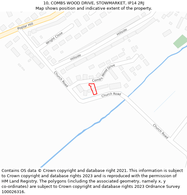 10, COMBS WOOD DRIVE, STOWMARKET, IP14 2RJ: Location map and indicative extent of plot