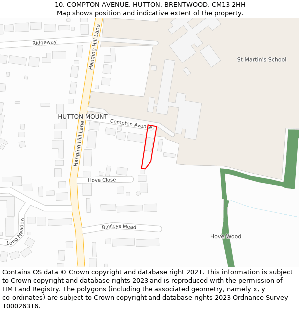 10, COMPTON AVENUE, HUTTON, BRENTWOOD, CM13 2HH: Location map and indicative extent of plot