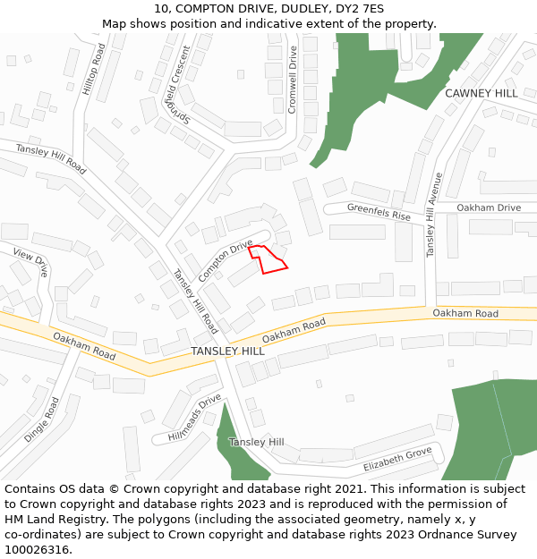 10, COMPTON DRIVE, DUDLEY, DY2 7ES: Location map and indicative extent of plot