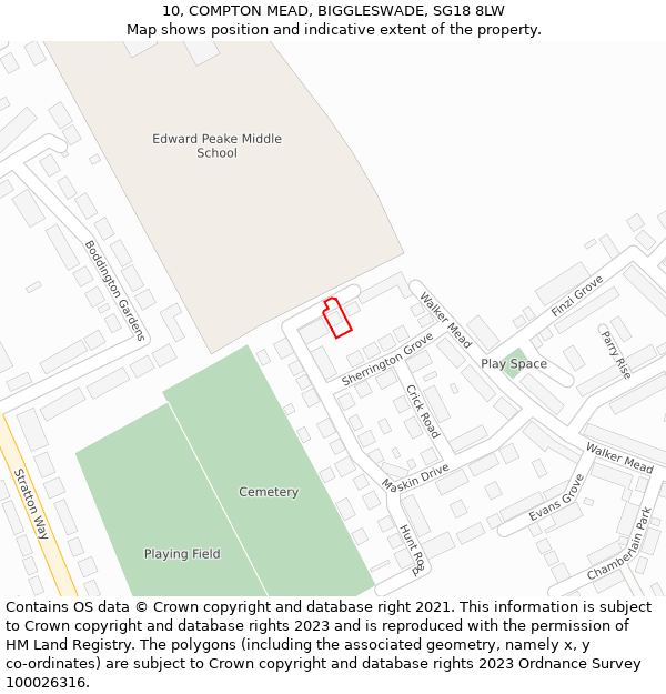 10, COMPTON MEAD, BIGGLESWADE, SG18 8LW: Location map and indicative extent of plot